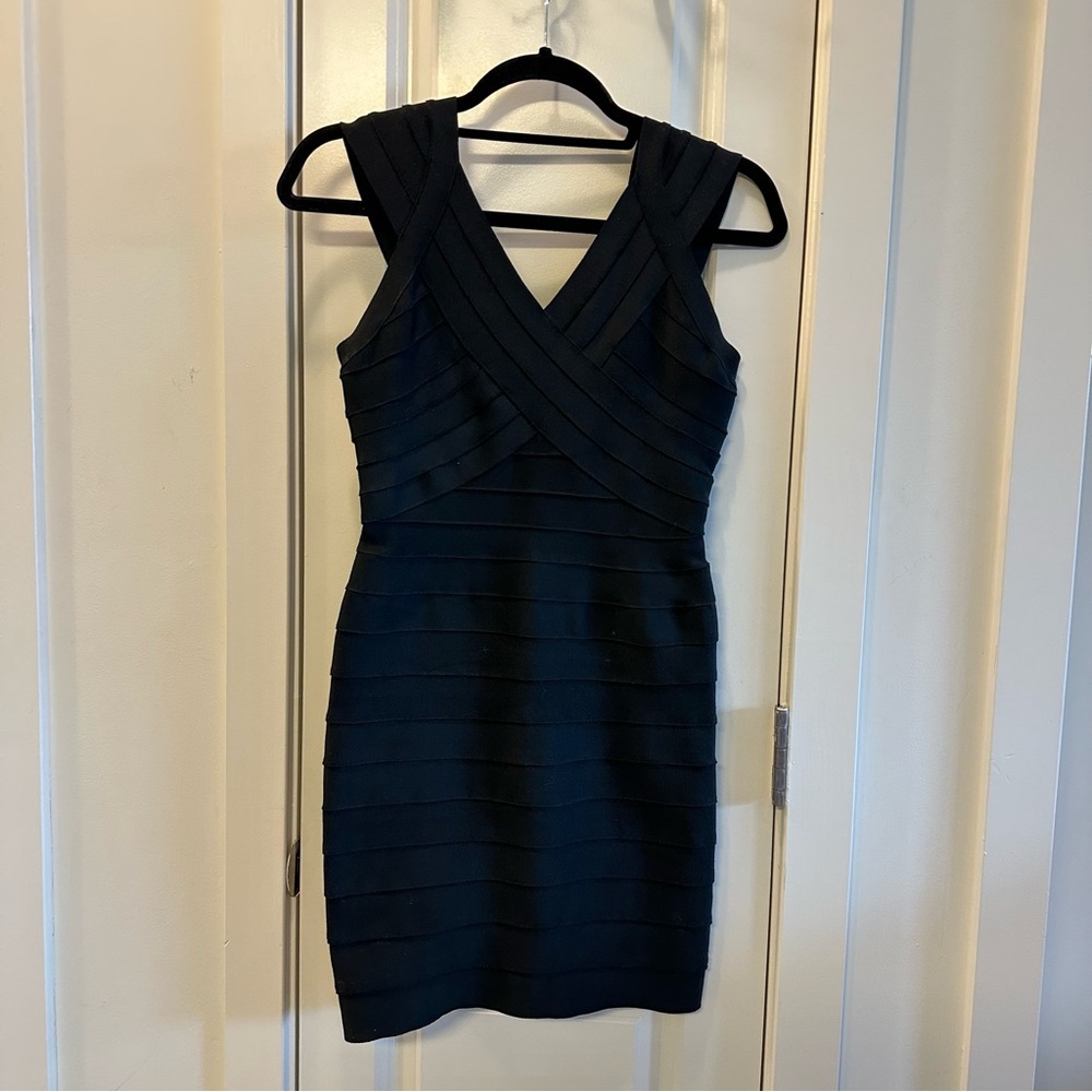 Aqua bodycon black mini dress